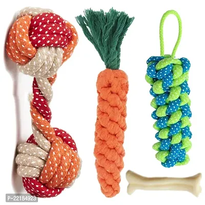 HEAR DOGGY Rope Toys for Dogs, Puppy Chew Teething Rope Toys Set of 4 Durable Cotton Dog Toys for Playing and Teeth Cleaning Training Toy 4 in1 Pack of 4 Toys (Buy One Get One Chew Bone Free)