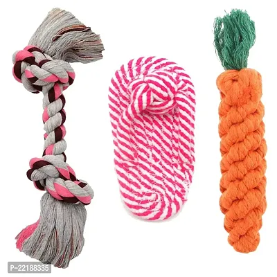 HEAR DOGGY Dog Rope Toy + Interactive Pet Chew Toys Set + Washable Braided Cotton Rope for Dogs + Dog Toys for Puppies, Small and Medium Dogs Durable Teething Ropes + Dog Toy Set (3 Pack)-thumb0