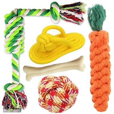 HEAR DOGGY Rope Chew Toy Set|Carrot Shape|Ball Shape|Sleeper Shape and Long Rope Toy for All Breeds of Dogs (Pack of 4) Colour May Very-thumb0
