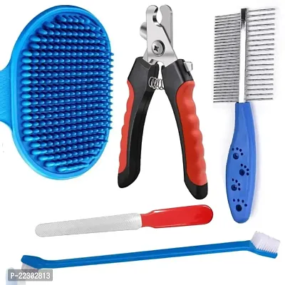 Hear Doggy Dog Grooming Kit - Dog Nail Clippers with Nail File + Pet Dog Toothbrush + Hair Comb Double Side + Dog Cat Shampoo Washing Grooming Massage Brush for Dogs, Cats, Rabbits - Color May Vary-thumb0