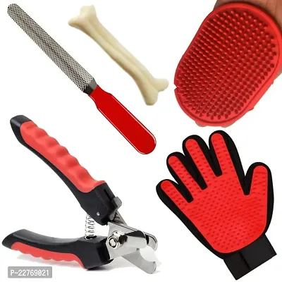Hear Doggy Dogs Grooming Kit ndash; Nail Cutter, Dog Nil Grinder Filer, Soothing Dog Gloves and Grooming Deshedding Brush Glove for Puppy, Cat and Kitten ndash; Pack of 5