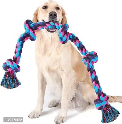 Cotton Dog Rope Toy for Aggressive Chewers, Tough Tug of War Large Dog Toys with Knots, Durable Cotton Rope Dog Chew Toy for Medium and Big Dogs- Washable (5 Knots Rope)
