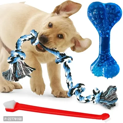 Dog Rope Toys for Aggressive Chewers,  Cotton Dog Chew Toys, Tough  5 Knots + Rubber Bone + Pet Toothbrush - Color May Vary-thumb0