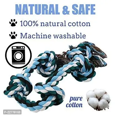 Dog Rope Toys for Aggressive Chewers,  Cotton Dog Chew Toys, Tough  5 Knots + Rubber Bone + Pet Toothbrush - Color May Vary-thumb4