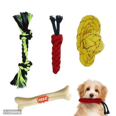 Hear Doggy Rope Chewing Toys for Dogs, Dog Toy, Pet Toys Pack of 3 (2 Knot Rope Toys, Slipper and Carrot)