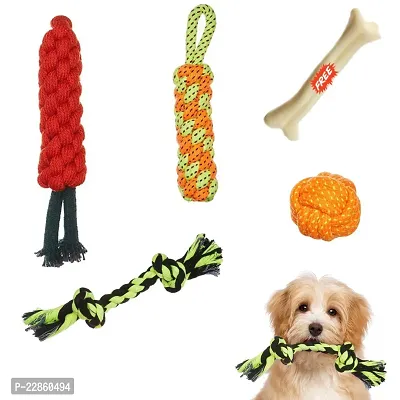 Hear Doggy Rope Toys for Dogs, Puppy Chew Teething Rope Toys Set of 5 Durable Cotton Dog Toys for Playing and Teeth Cleaning Training Toy 5 in1 Pack of 5 Toys (Color May Vary)-thumb0