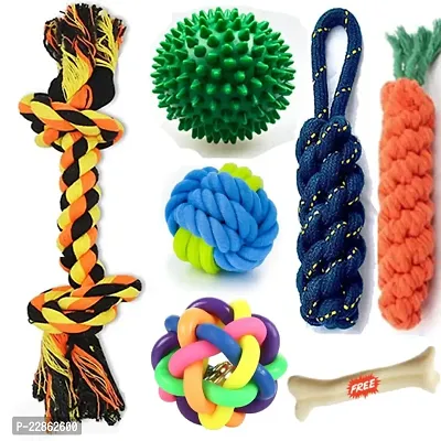 Hear Doggy Toys for Puppies, Chewable Teething Toys, Interactive Toys, Chew Dog Ball Toys, Squeaky Toys, Puppies Toys 7 in 1 Combo Pack Toys (Buy One Get One Chew Bone Free)-thumb0