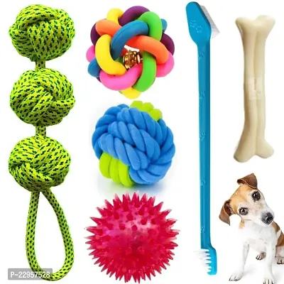 Hear Doggy Dog Rope Chewing Teething Fetching Durable Toy | Squeaky Dog Balls and Playing for Puppies and Small to Medium Size Dogs - Color May Vary