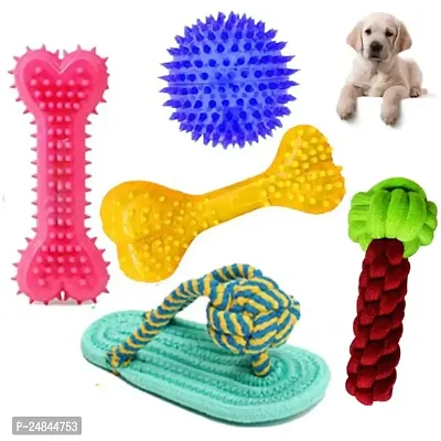 Dog Toys for Puppies  Small Dogs Toys Spike Teether Ball Toy + Rope Ball Toy + Gums Cleaner Correct Rope Toy + Play Spike Led  Ball Toy + Rubber Chew Bone Toy Pack of 5-thumb0