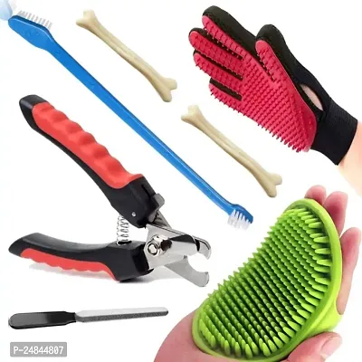 Dog Grooming Kit for Puppies  Dogs Pet Bath Brush Grooming Comb,Pet Toothbrush Scissor Nail Clipper  (For Dog, Cat, Dog  Cat, Hamster, Rabbit, Mouse)-thumb0
