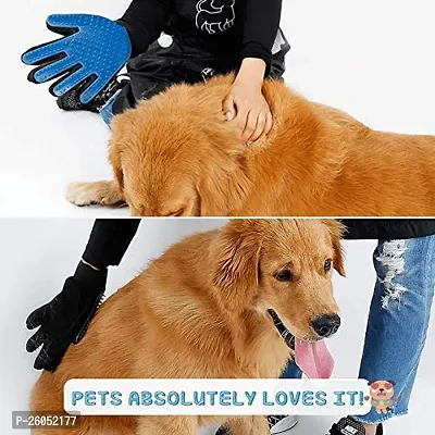 Pet Grooming, Deshedding  Massaging Glove for Dogs Cats Cleaning Remove Hair + Dog Toothbrush for Pets + Cotton Rope Ball for Dogs (Free Nylon Bone) - Color May Vary-thumb2