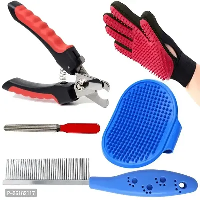 Dog Grooming kit for pet , Dog bathing Gloves and Steel Comb For All Breeds Dogs - Color May Vary