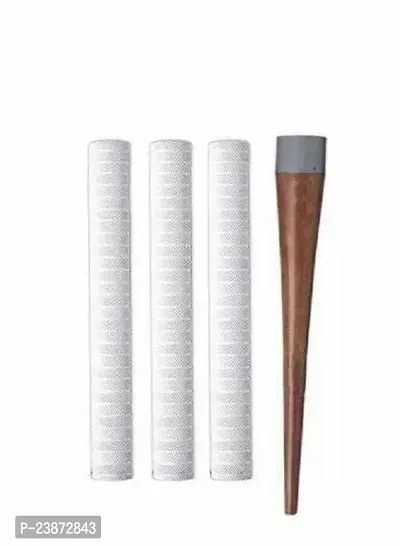 Set Of 3 Cricket Bat White Grip With One Wooden Grip Cone