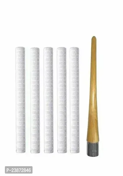 Set Of 5 Cricket Bat White Grip With One Wooden Grip Cone-thumb0