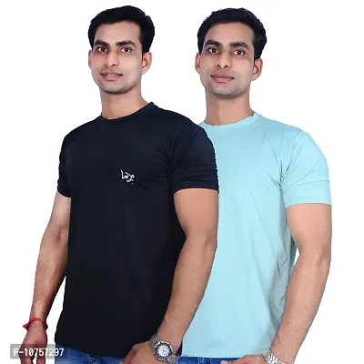 MJE Men's Pack of 2 Regular Fit T-Shirt | Round Neck, Half Sleeves Men's Nylon Lycra T-Shirt(Pista&Black,Large)