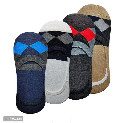 MJE Unisex Cotton Printed Loafer Socks/No Show Socks with Silicon Anti Skid Support Combo of 4,Free Size,multi30