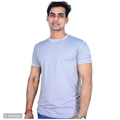 MJE Men's Pack of 2 Regular Fit T-Shirt | Round Neck, Half Sleeves Men's Nylon Lycra T-Shirt(Gray&Black,Medium)-thumb3