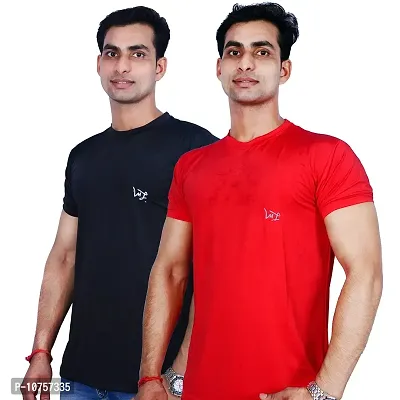 MJE Men's Pack of 2 Regular Fit T-Shirt | Round Neck, Half Sleeves Men's Nylon Lycra T-Shirt(red&Black,X-Large)