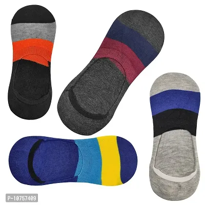 MJE Unisex Cotton Printed Loafer Socks/No Show Socks with Silicon Anti Skid Support Combo of 4,Free Size,multi15-thumb0