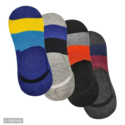 MJE Unisex Cotton Printed Loafer Socks/No Show Socks with Silicon Anti Skid Support Combo of 4,Free Size,multi14