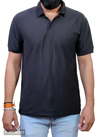 ME Solid Polo T Shirts for Men Black-thumb0