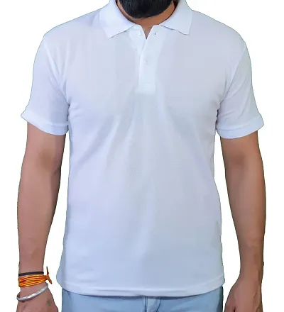 LeoPardy Runners Polo T-Shirt for Men (38 White)