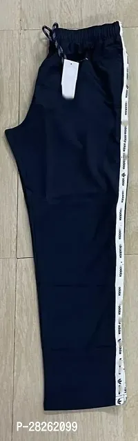 Stylish Blue Cotton Blend Solid Regular Track Pants For Men