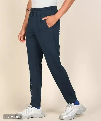 Stylish Blue Cotton Blend Solid Regular Track Pants For Men