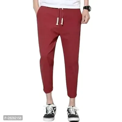 Stylish Maroon Cotton Blend Solid Regular Track Pants For Men-thumb0