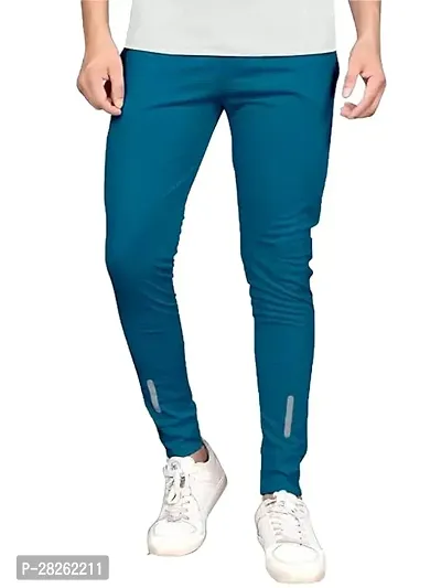 Stylish Blue Cotton Blend Solid Regular Track Pants For Men-thumb0