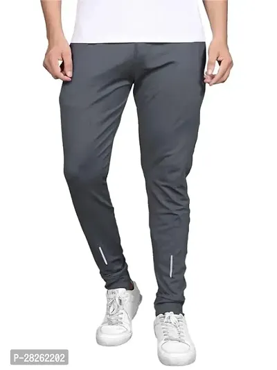 Stylish Grey Cotton Blend Solid Regular Track Pants For Men-thumb0