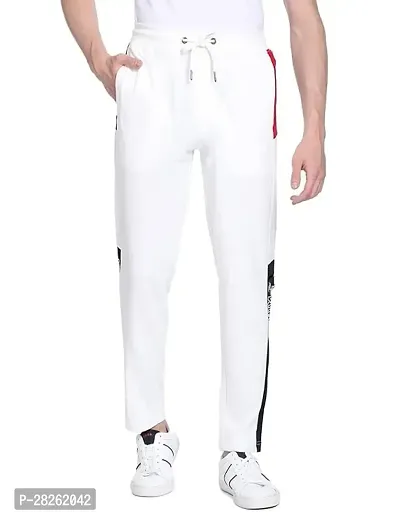 Stylish White Cotton Blend Solid Regular Track Pants For Men