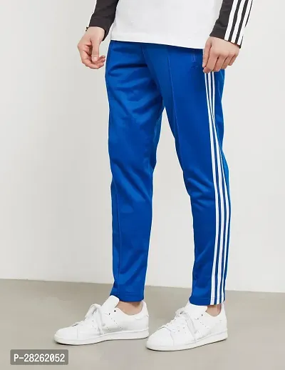 Stylish Blue Cotton Blend Solid Regular Track Pants For Men