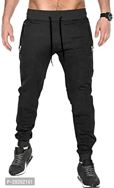 Stylish Black Cotton Blend Solid Regular Track Pants For Men-thumb0