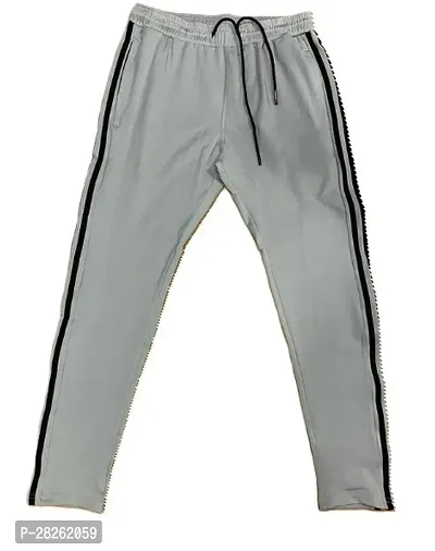 Stylish Grey Cotton Blend Solid Regular Track Pants For Men-thumb0