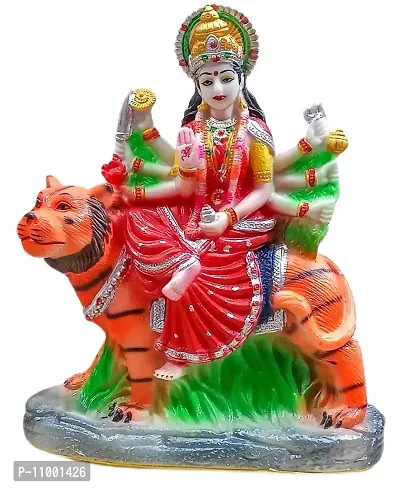 ATUT Unbreakable PVC Maa Durga Sherawali with Her Sawari Tiger Figurine (Multicolour, Very Big in Size, 30 cm)