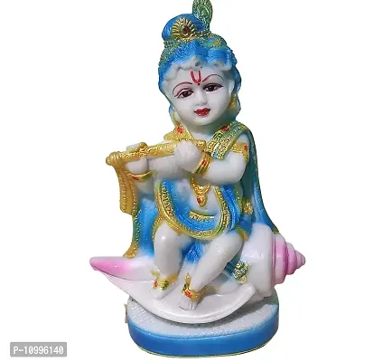 ATUT Unbreakable PVC Lord Krishna Sit in Shell Idol (19.5 cm, Blue)