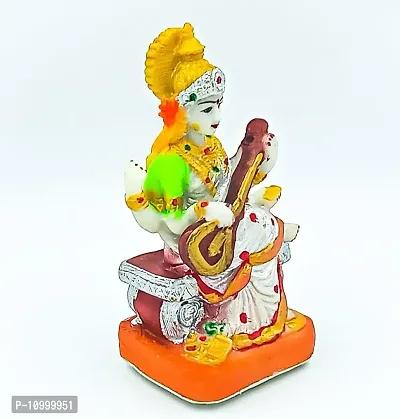 ATUT Saraswati Maa Idol for Home Puja , Multicolor, in Medium Size, Unbreakable- 17CM-thumb2