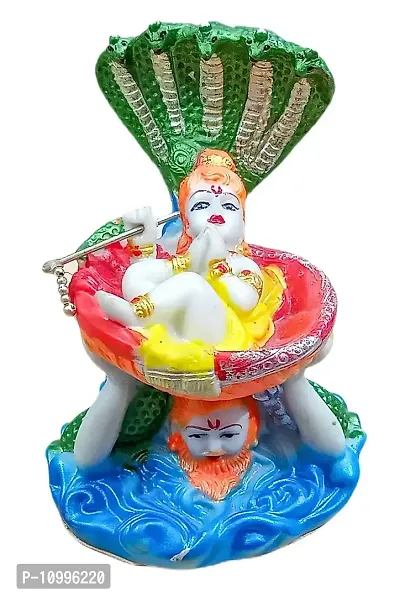 ATUT Unbreakable PVC Rubber Krishna in Seshnag with Vashu Dev Idol (Multicolour, 14 cm)