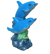 ATUT Unbreakable PVC Dolphin with his Babies Statue (Blue, 17.5 cm)-thumb2