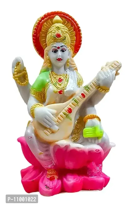 ATUT Unbreakable PVC Saraswati Idol (Medium Size - 16 cm, Pink)