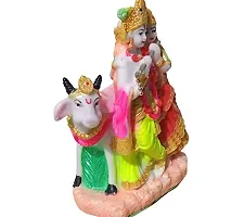 ATUT Vinyl Radha Krishna with Cow Statue, Standard, Multicolour-thumb1