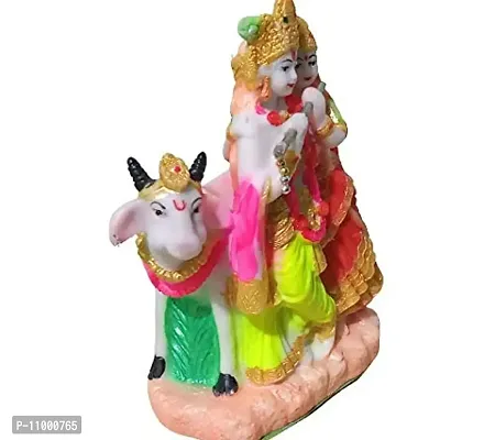 ATUT Vinyl Radha Krishna with Cow Statue, Standard, Multicolour-thumb2