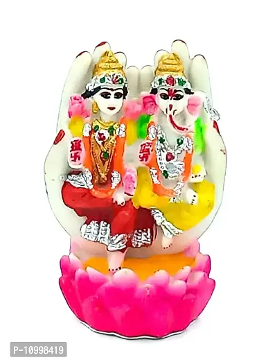 ATUT Lakshmi Ganesh Idol in Unique Style of Small Size, Multicolour, Made up of PVC, Unbreakable - 13 cm