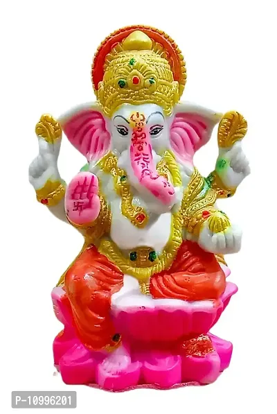 ATUT Ganesha murti, Idol, Statue Sit in Kamal, in Medium Size, Made up of PVC, UNBREAKANBLE- 14 cm