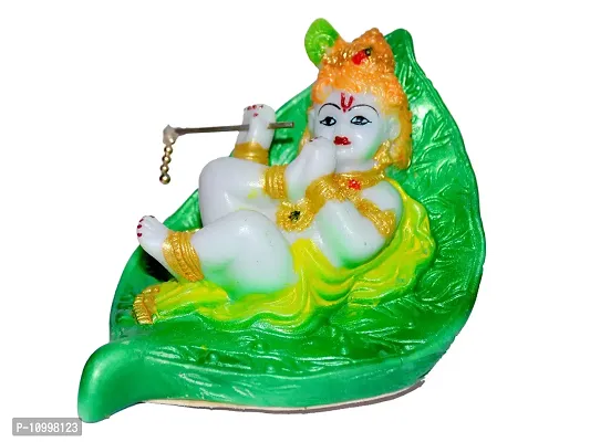 ATUT Krishna Murti, Idol Sitting in Leaf in Medium Size, in Multicolor, Unbreakable - 14 cm