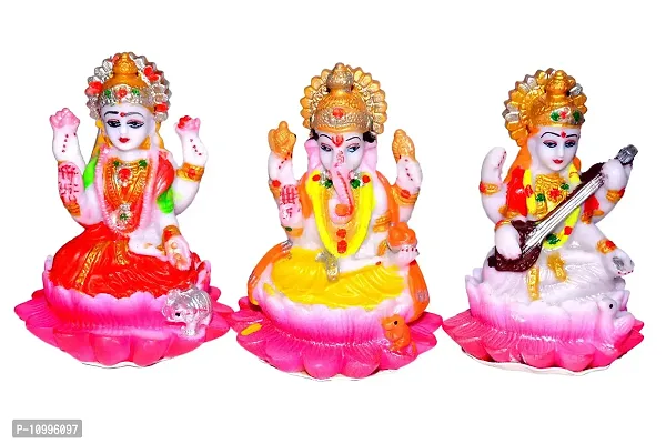 ATUT Presenting Laxmi, Ganesh, and Saraswati Idol in One Set, Multicolor , Pack of 3 , Unbreakable- 14CM-thumb0