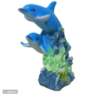 ATUT Unbreakable PVC Dolphin with his Babies Statue (Blue, 17.5 cm)