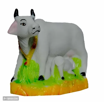 ATUT Cow Idol with Their Calf for Home Decor, Unbreakable (White, Medium, 12cm)-thumb2