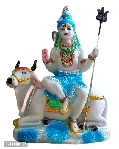 ATUT Shiva Idol Statue with Nandi in Blue Colour and in Big Size, Made up of PVC, Rubber, Unbreakable- 25 cm